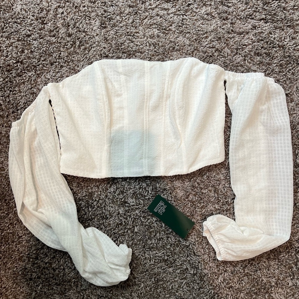 Target off the shoulder white long sleeve crop top